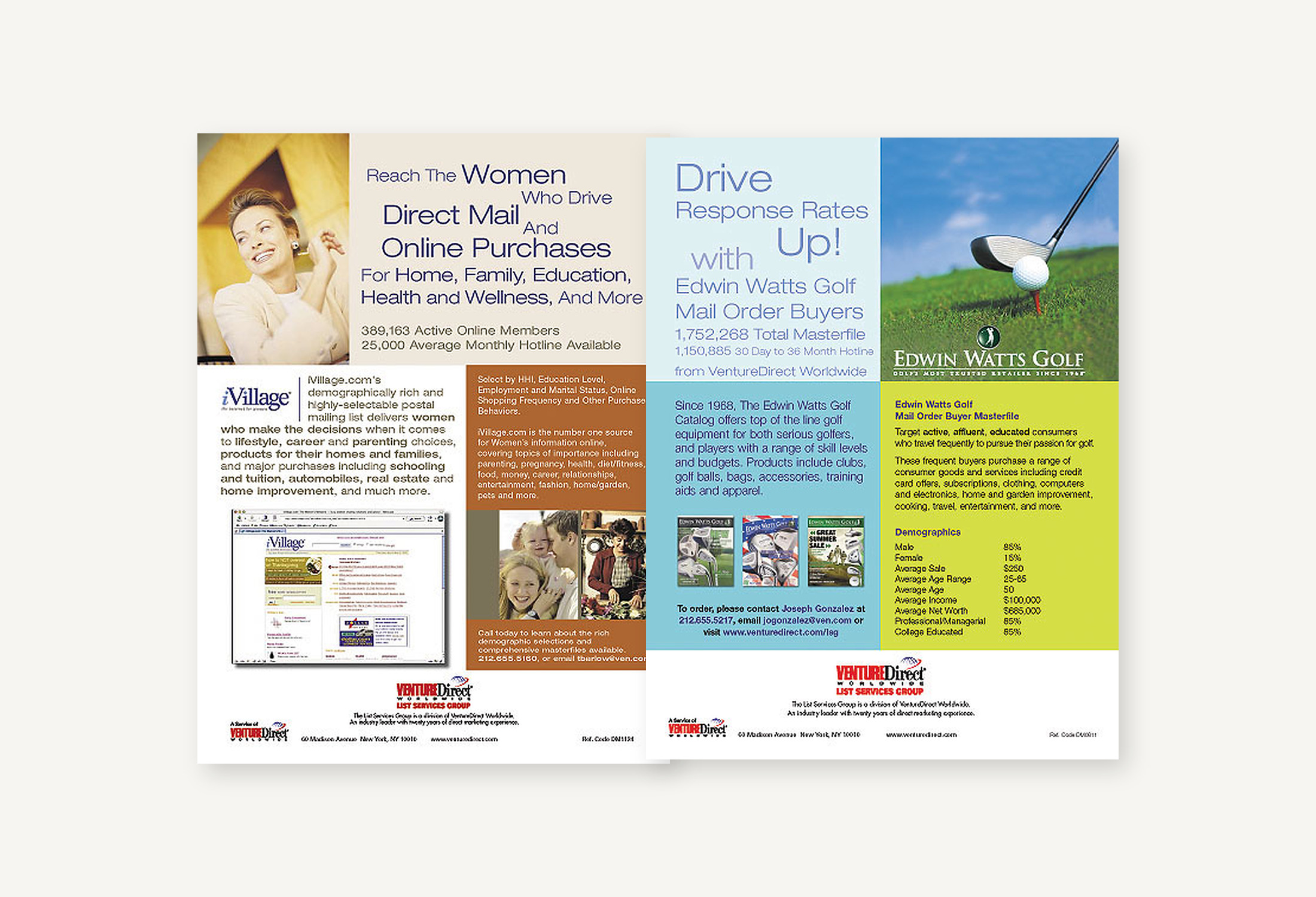 Selected iVillage and Edwin Watts Golf print advertising layouts